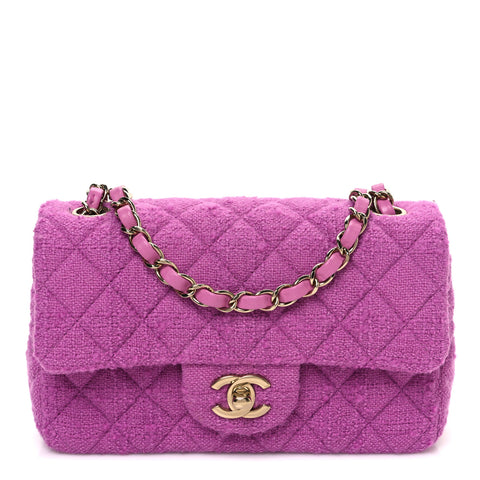 Tweed Quilted Mini Rectangular Flap Purple