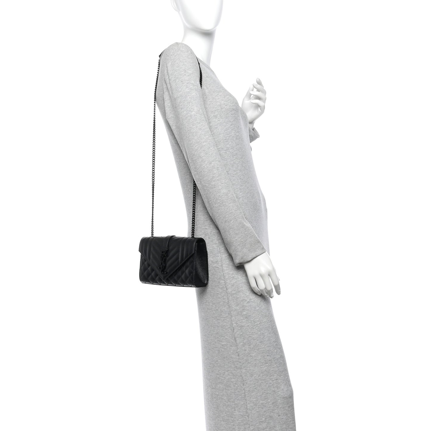 Grain De Poudre Textured Mixed Matelasse Triquilt Small Monogram Monochrome Satchel Black