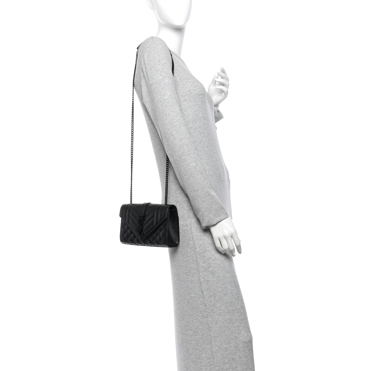 Saint Laurent Grain De Poudre Textured Mixed Matelasse Triquilt Small Monogram Monochrome Satchel Black 2 of 9