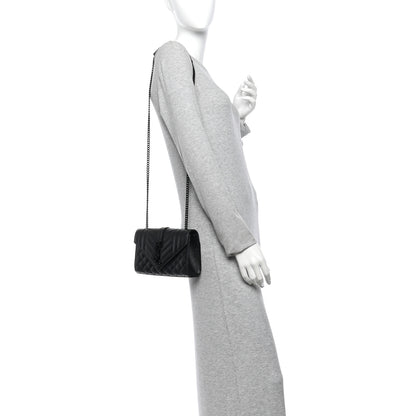 Saint Laurent Grain De Poudre Textured Mixed Matelasse Triquilt Small Monogram Monochrome Satchel Black 2 of 9
