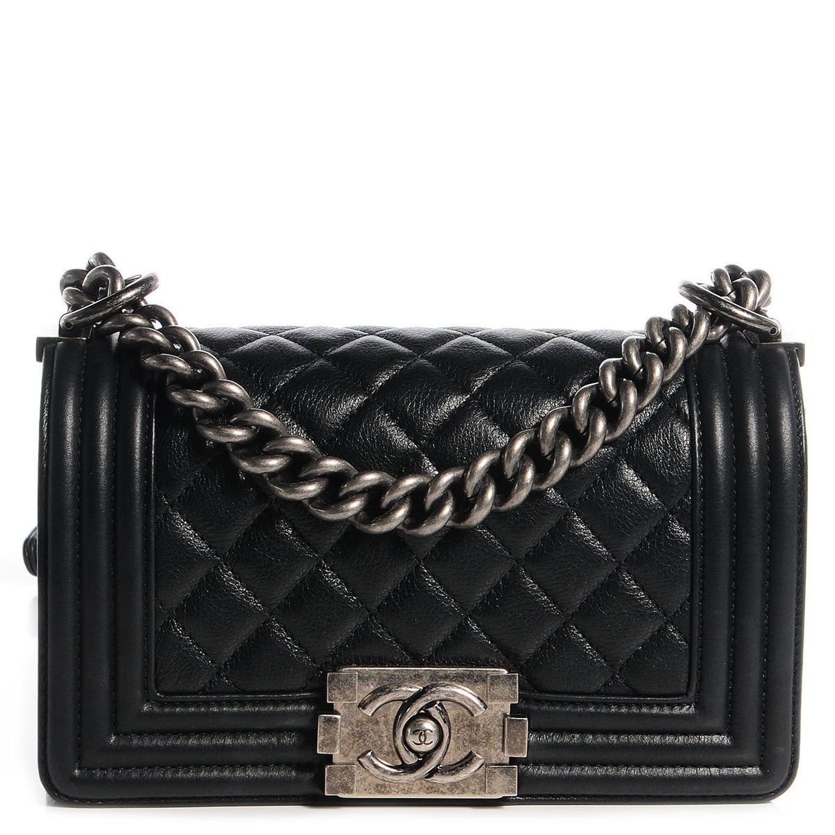Calfskin Quilted Small Boy Flap Black