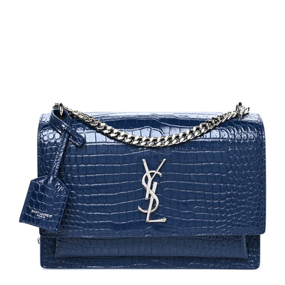 Saint Laurent Calfskin Crocodile Embossed Medium Monogram Sunset Blue 1 of 7