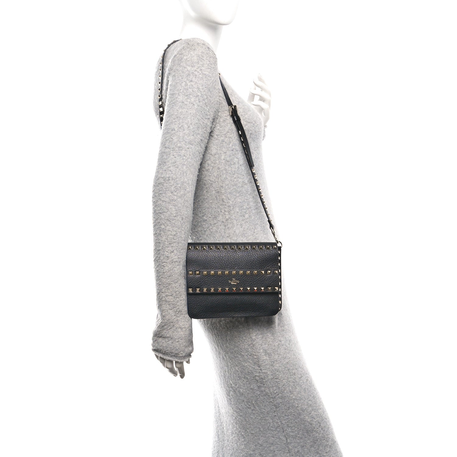 Valentino Garavani Grainy Calfskin Rockstud Flap Crossbody Bag Black 2 of 9