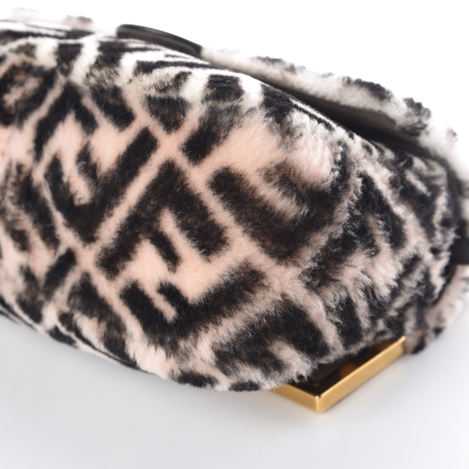 Fendi Shearling Macro FF 1974 Diagonal Double F Shoulder Bag White Light Rose Ebano 9 of 11