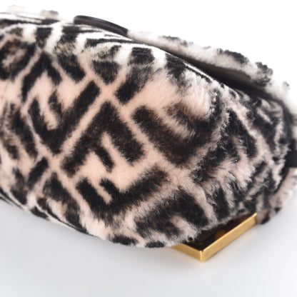 Fendi Shearling Macro FF 1974 Diagonal Double F Shoulder Bag White Light Rose Ebano 9 of 11