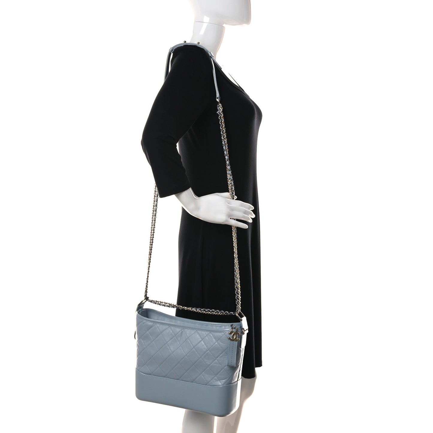 Aged Calfskin Quilted Medium Gabrielle Hobo Light Blue