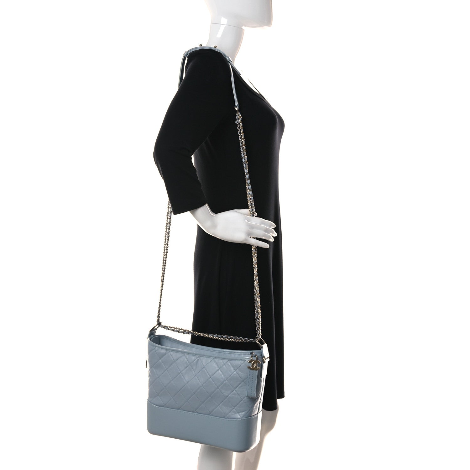 Chanel Aged Calfskin Quilted Medium Gabrielle Hobo Light Blue 2 of 12