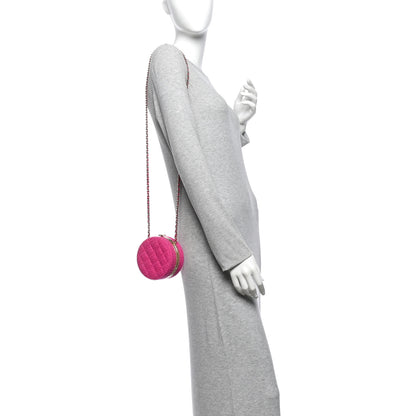 Chanel Metal Tweed Quilted Round Lock Frame Vanity Clutch With Chain Pink 2 of 9