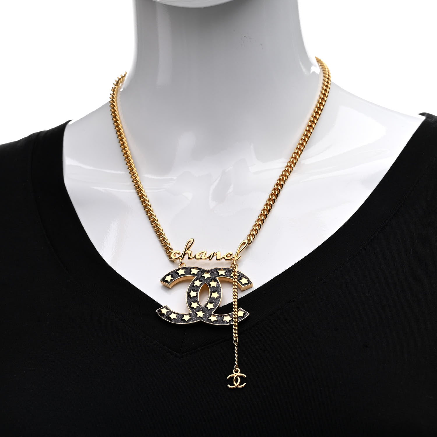 Chanel Metal CC Star Necklace Gold Pearly Black 2 of 6