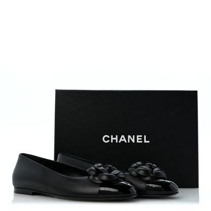 Chanel Lambskin Patent Cap Toe Camellia Ballerina Flats 38.5 Black 10 of 10