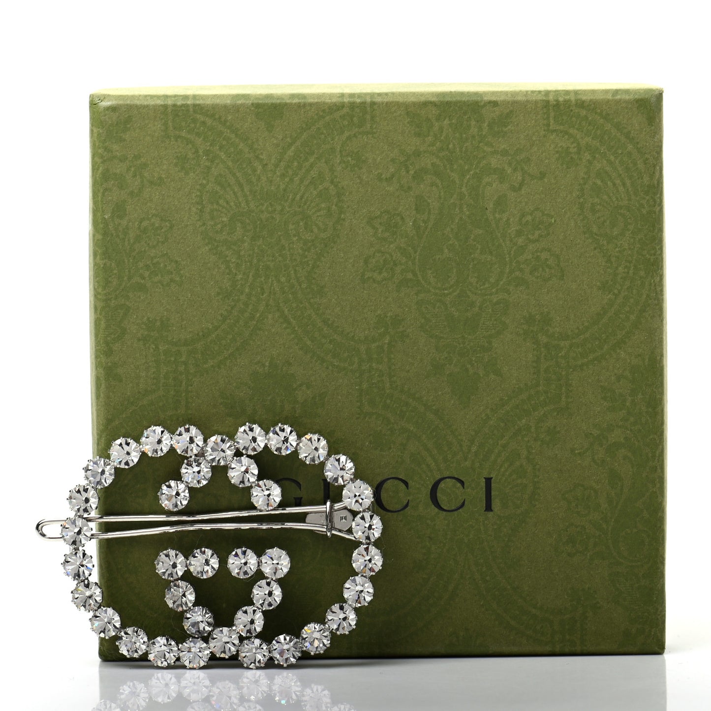 Crystal Interlocking G Hair Clip Silver