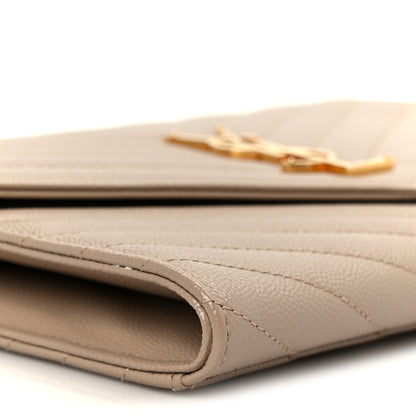 Saint Laurent Grain De Poudre Matelasse Chevron Monogram Envelope Clutch Dark Beige 9 of 10