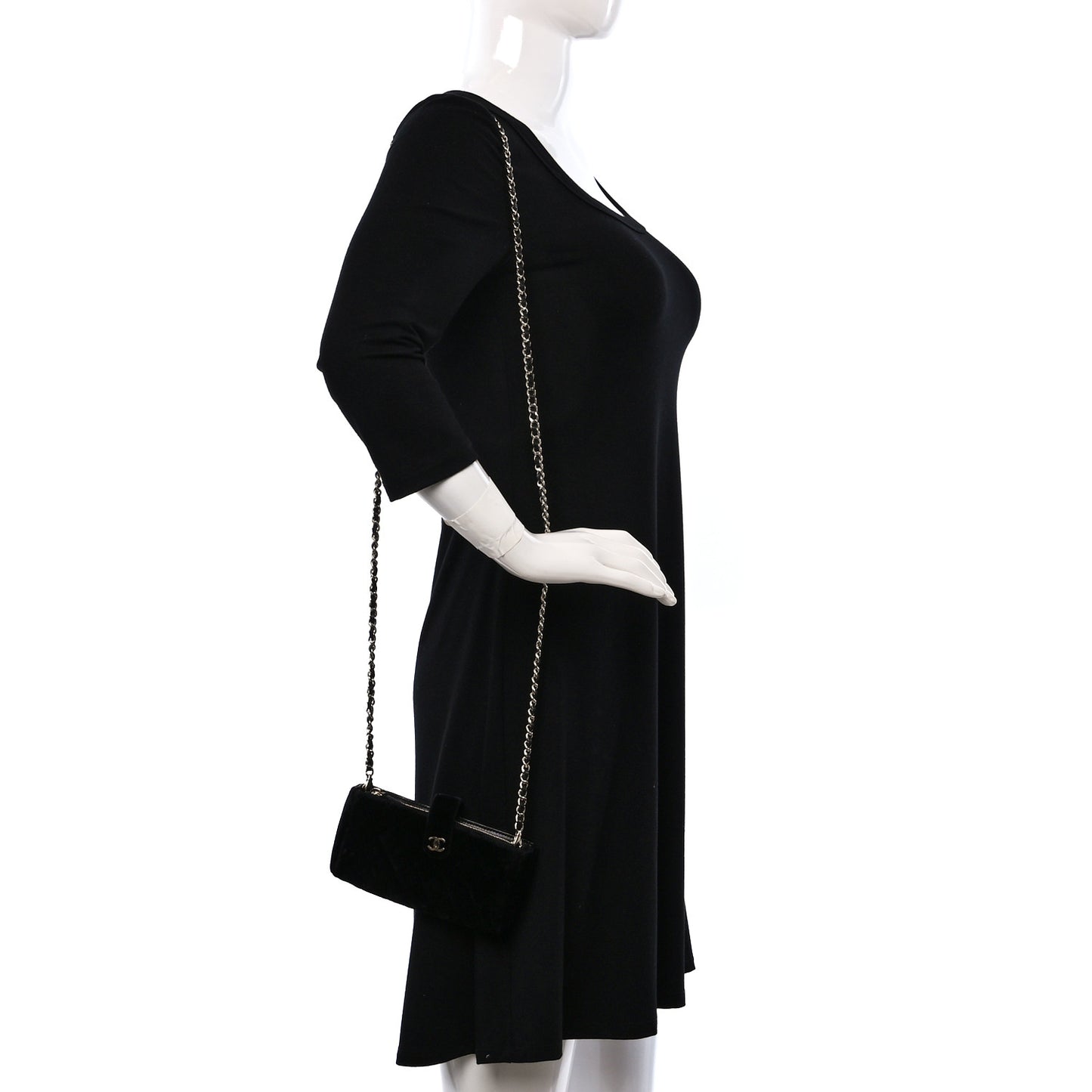 Velvet Quilted Small Clutch With Chain Black