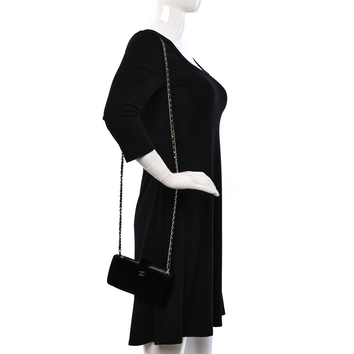 Chanel Velvet Quilted Small Clutch With Chain Black 3 of 11