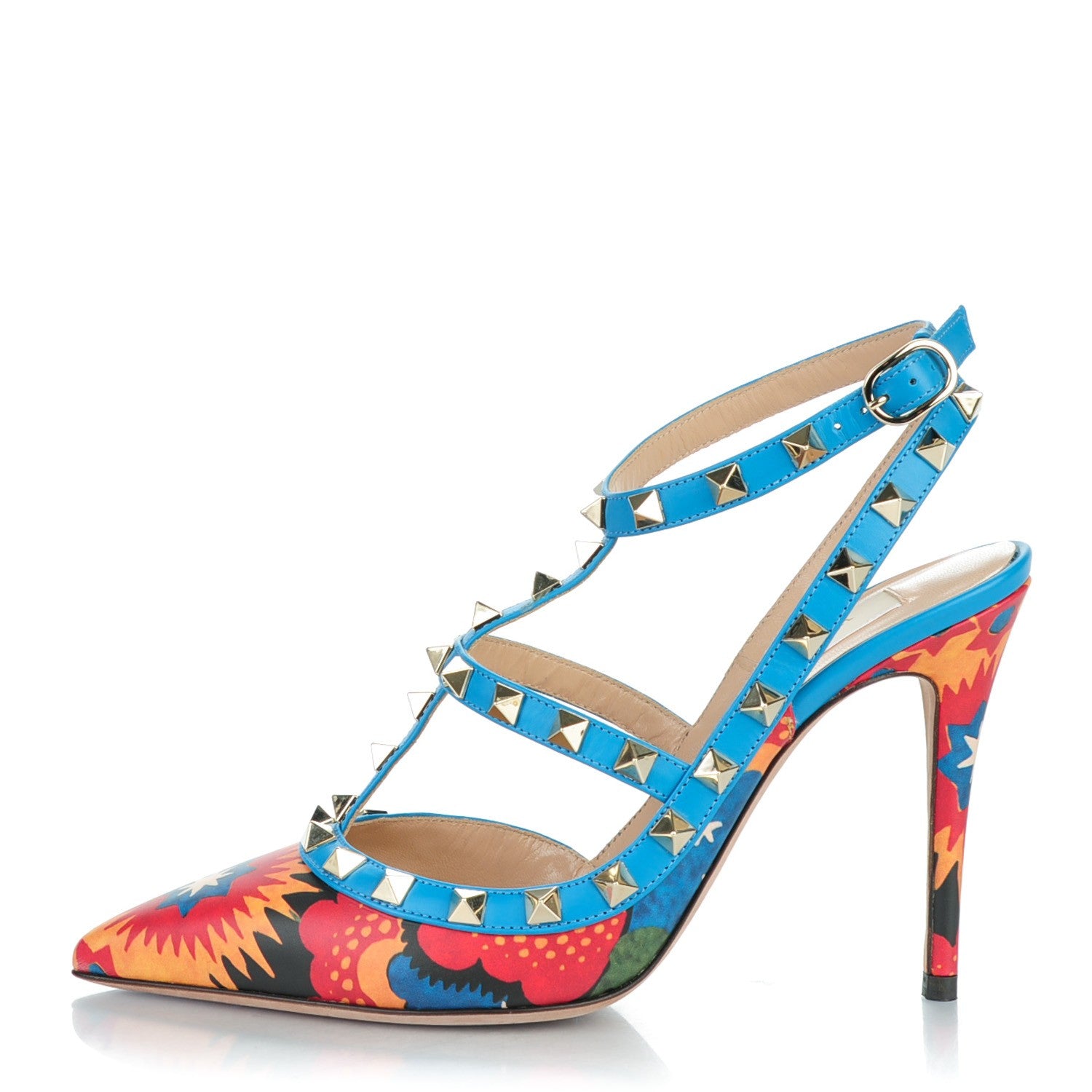 Valentino Garavani Calfskin Enchanted Wonderland Rockstud Ankle Strap Pumps 36 Light Stone 1 of 9