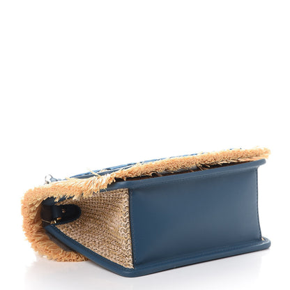 Fendi Raffia Vitello Century F is Fendi FF Embroidered Fringe Small Kan I Shoulder Bag Natural Blue 4 of 8
