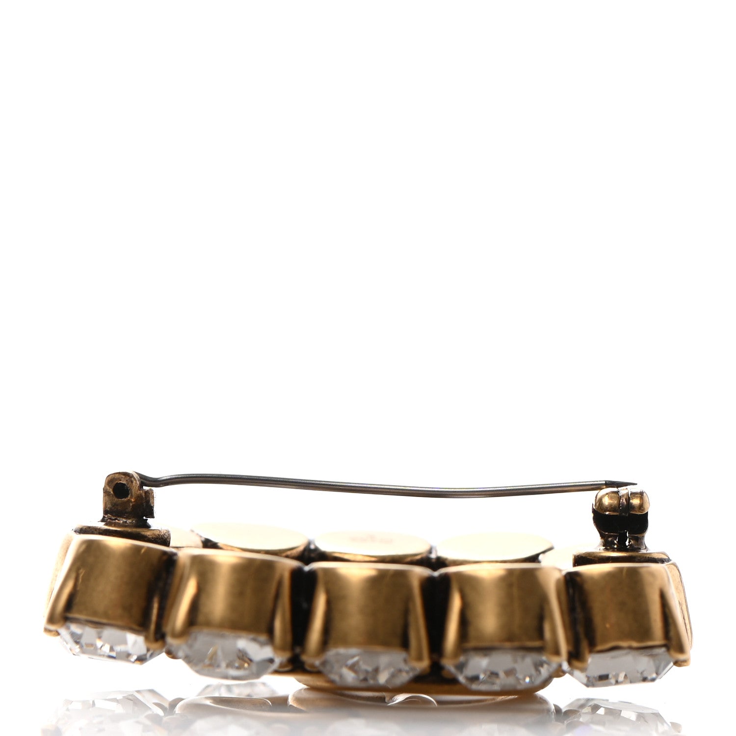 Gucci Metal Crystal Double G Brooch Aged Gold 4 of 5