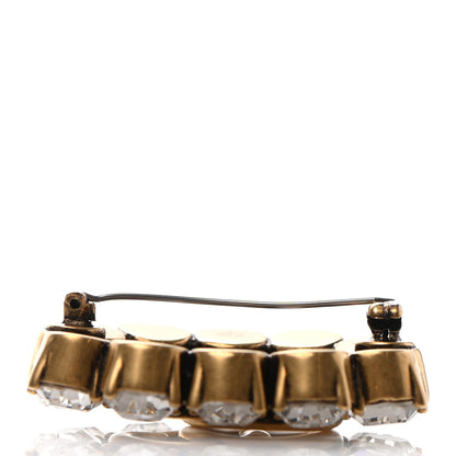 Gucci Metal Crystal Double G Brooch Aged Gold 4 of 5