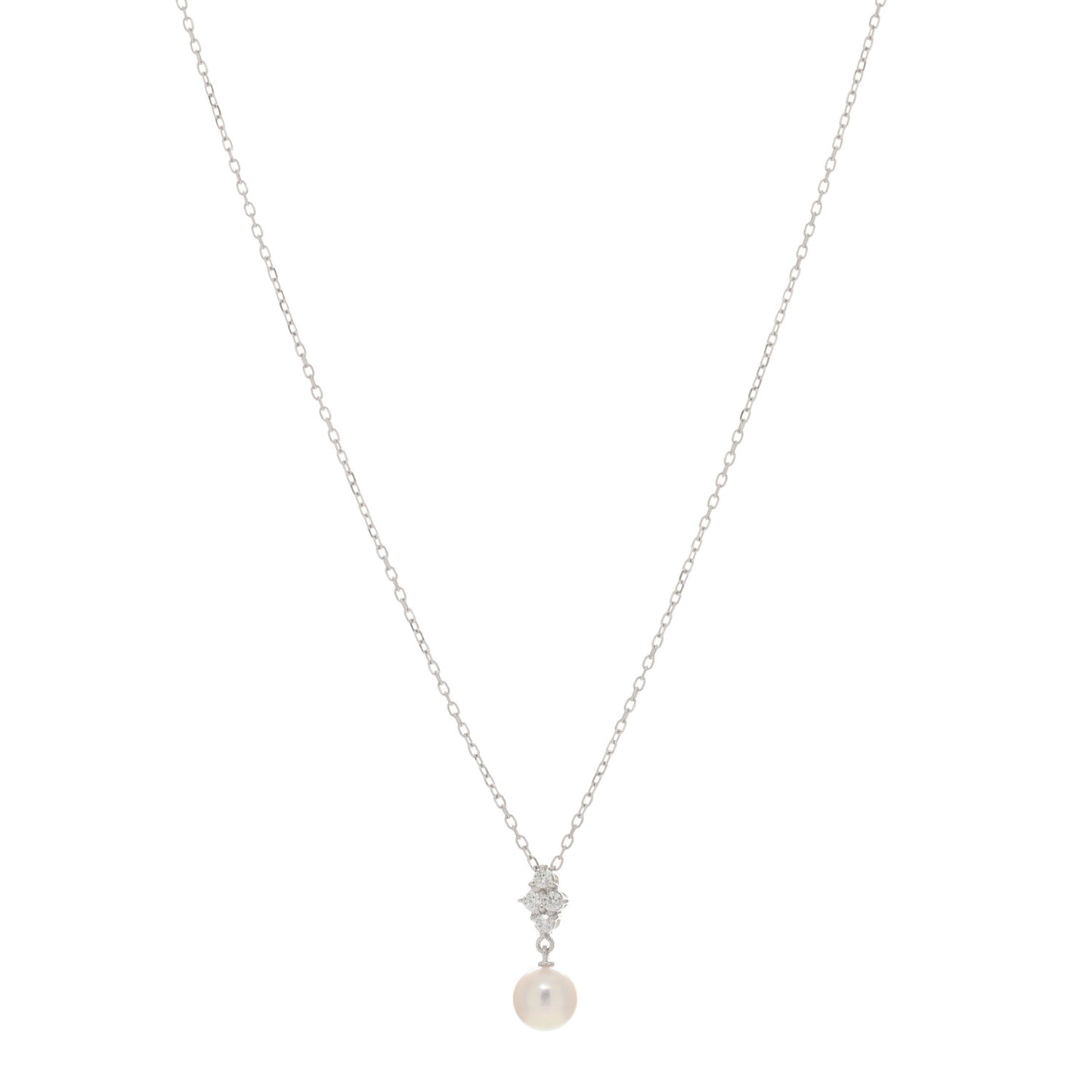 18K White Gold Diamond Akoya Pearl 7-7.5mm Pendant Necklace