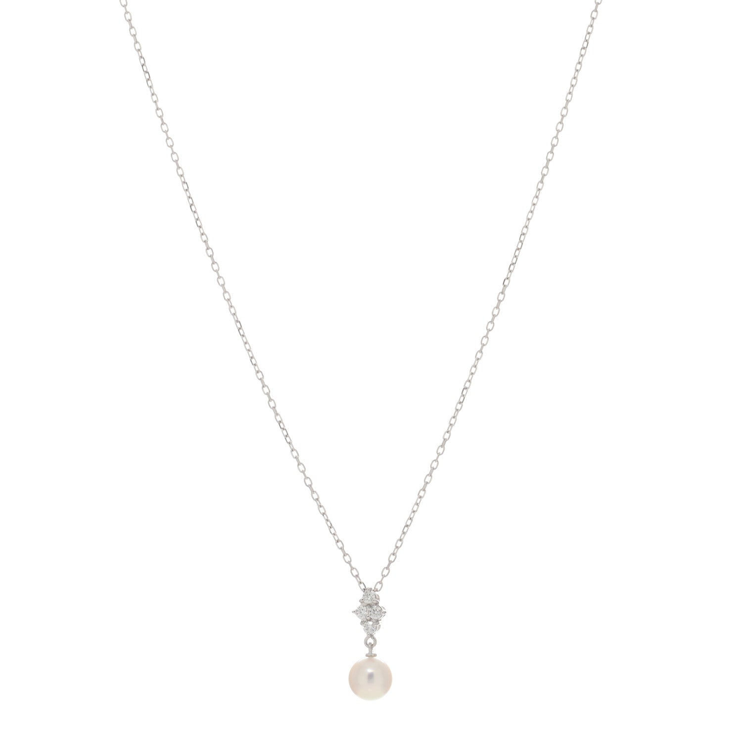Mikimoto 18K White Gold Diamond Akoya Pearl 7-7.5mm Pendant Necklace 1 of 3