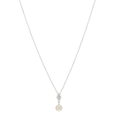 Mikimoto 18K White Gold Diamond Akoya Pearl 7-7.5mm Pendant Necklace 1 of 3