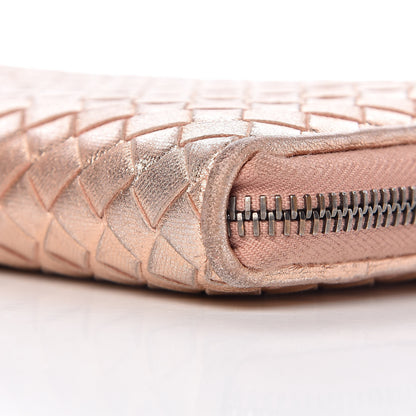 Bottega Veneta Metallic Grosgrain Intrecciato Zip Around Wallet Rose Gold 9 of 11