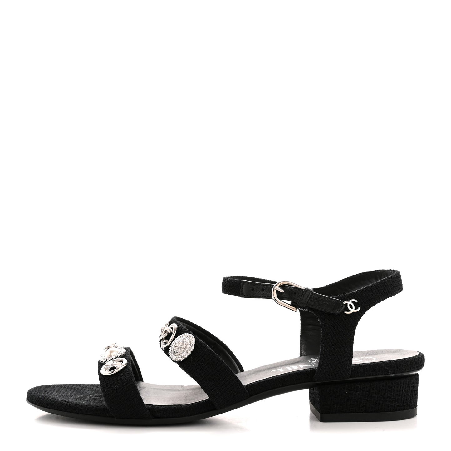 Tweed Medallion Sandals 38 Black
