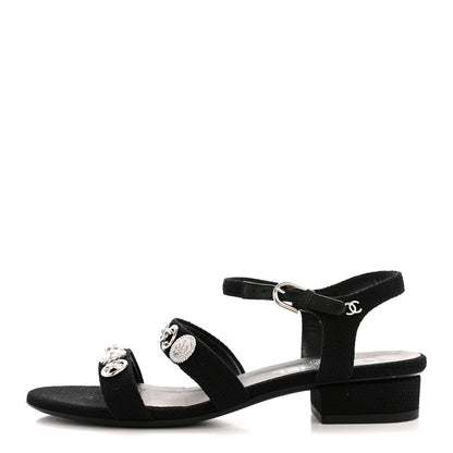 Chanel Tweed Medallion Sandals 38 Black 1 of 9