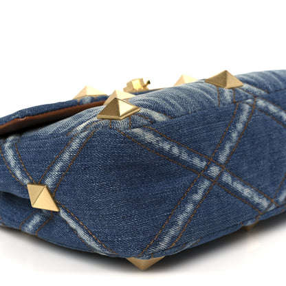 Valentino Garavani Denim Medium Roman Stud Shoulder Bag Light Denim Selleria 9 of 10