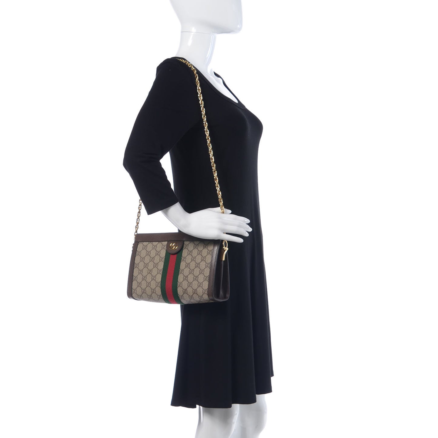 GG Supreme Monogram Web Small Ophidia Chain Shoulder Bag Brown