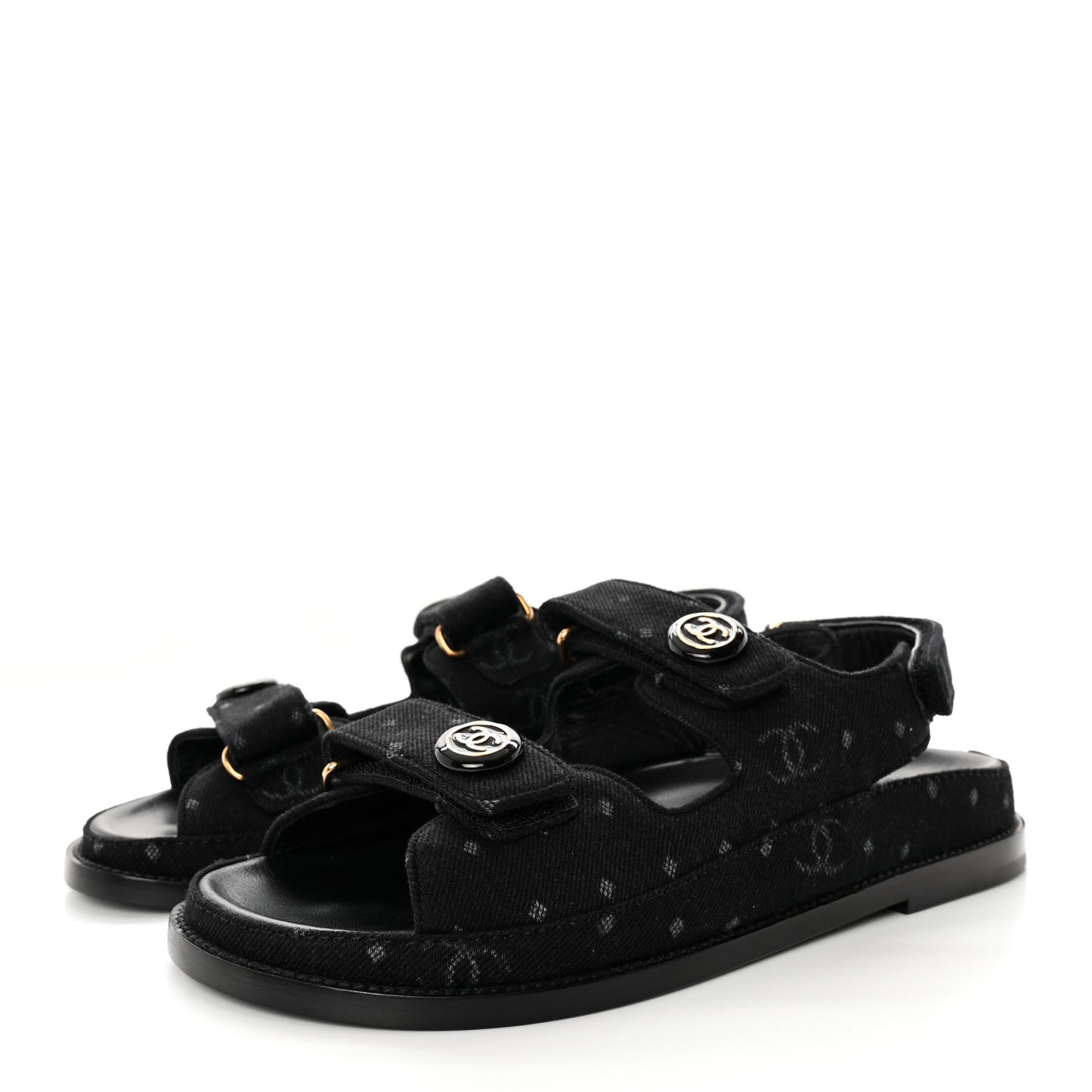 Denim Printed Dad Sandals 38.5 Black