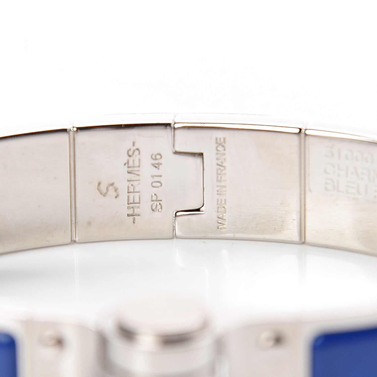 Hermes Enamel Charniere Uni Narrow Hinged Bracelet S Bleu Royal 4 of 4