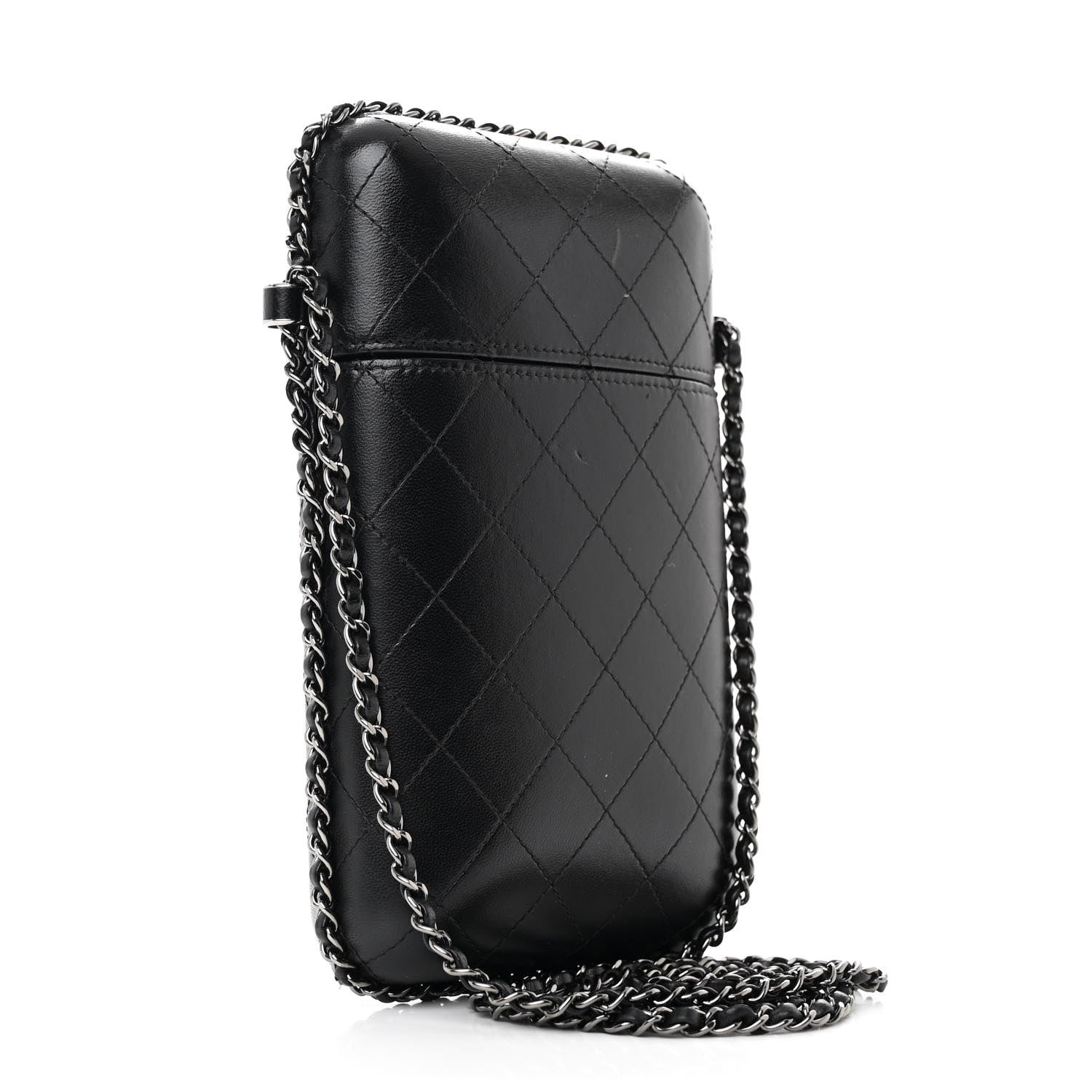 Chanel Lambskin Quilted Chain Around Phone Holder Black 3 of 11