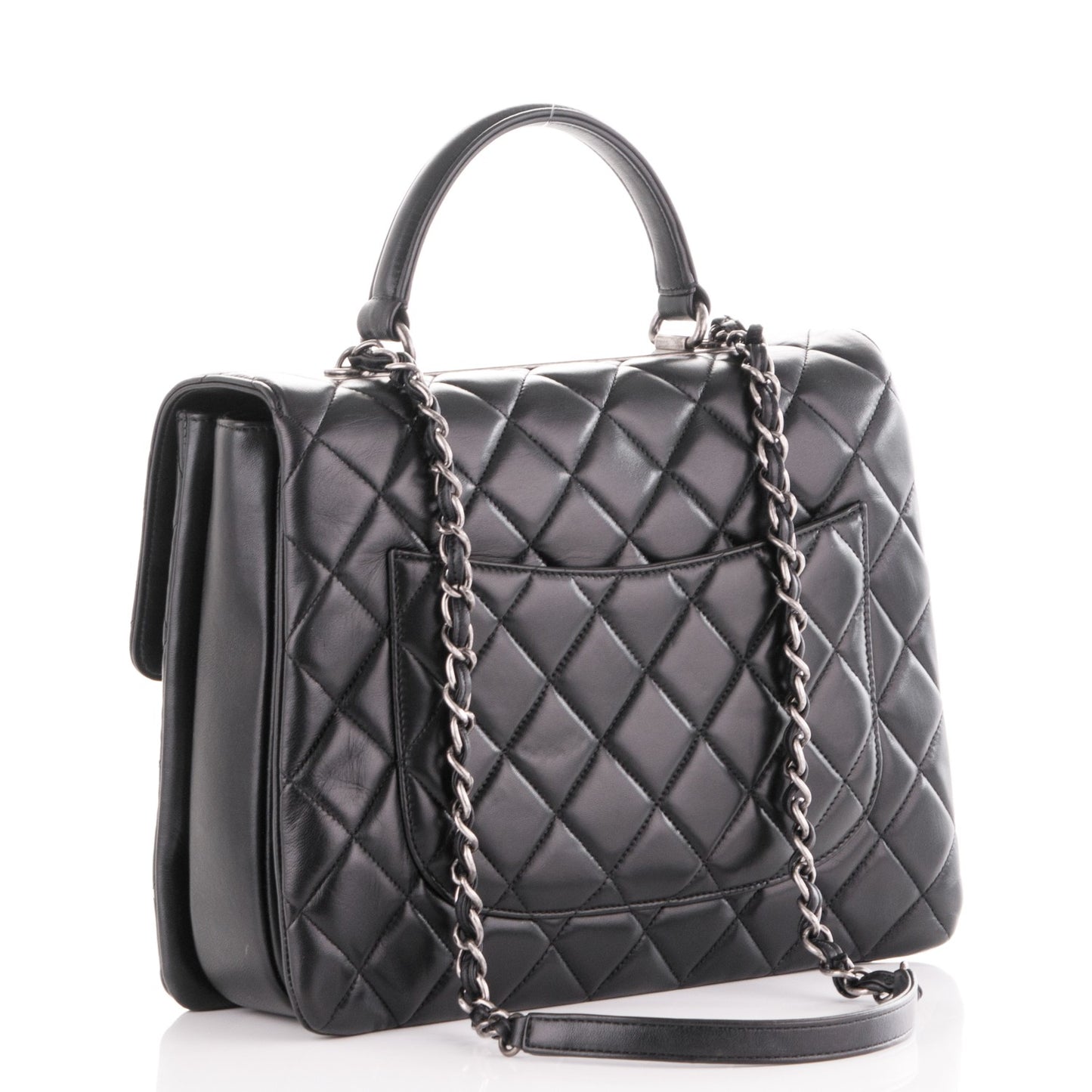 Lambskin Quilted Large Trendy CC Dual Handle Flap Bag Black