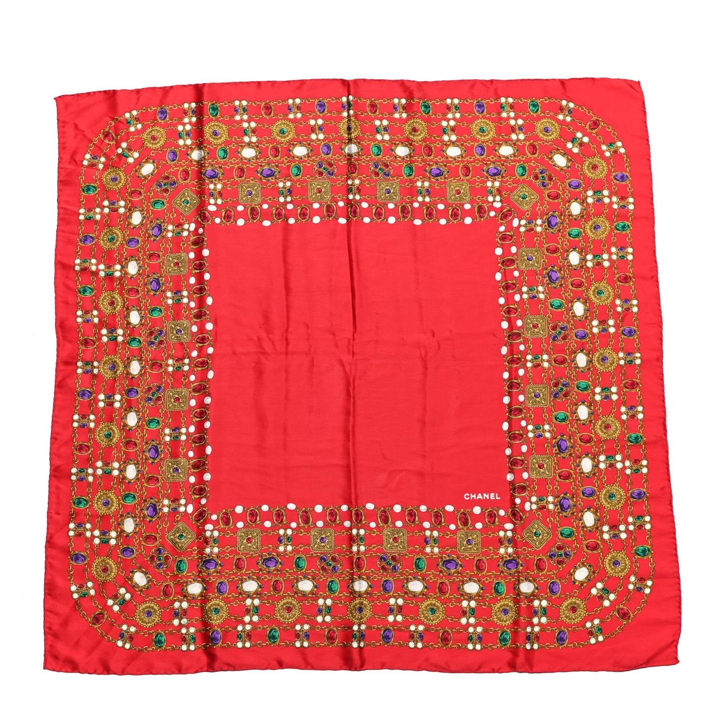 Silk Jewel Printed Square Scarf Red Multicolor