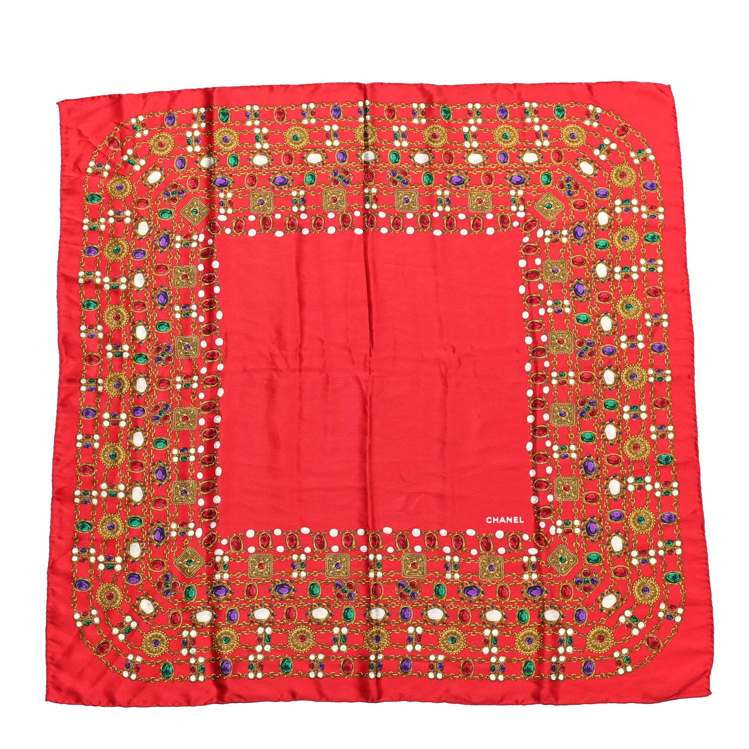 Chanel Silk Jewel Printed Square Scarf Red Multicolor 1 of 3