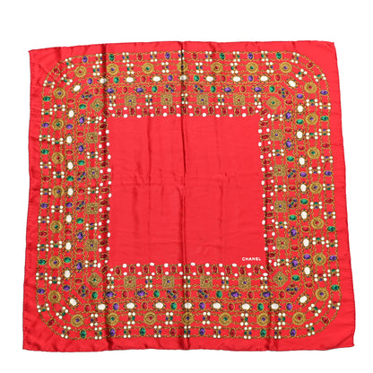 Chanel Silk Jewel Printed Square Scarf Red Multicolor 1 of 3