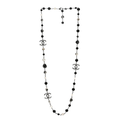 Chanel Ruthenium Pearl Beaded CC Long Necklace Black 3 of 4