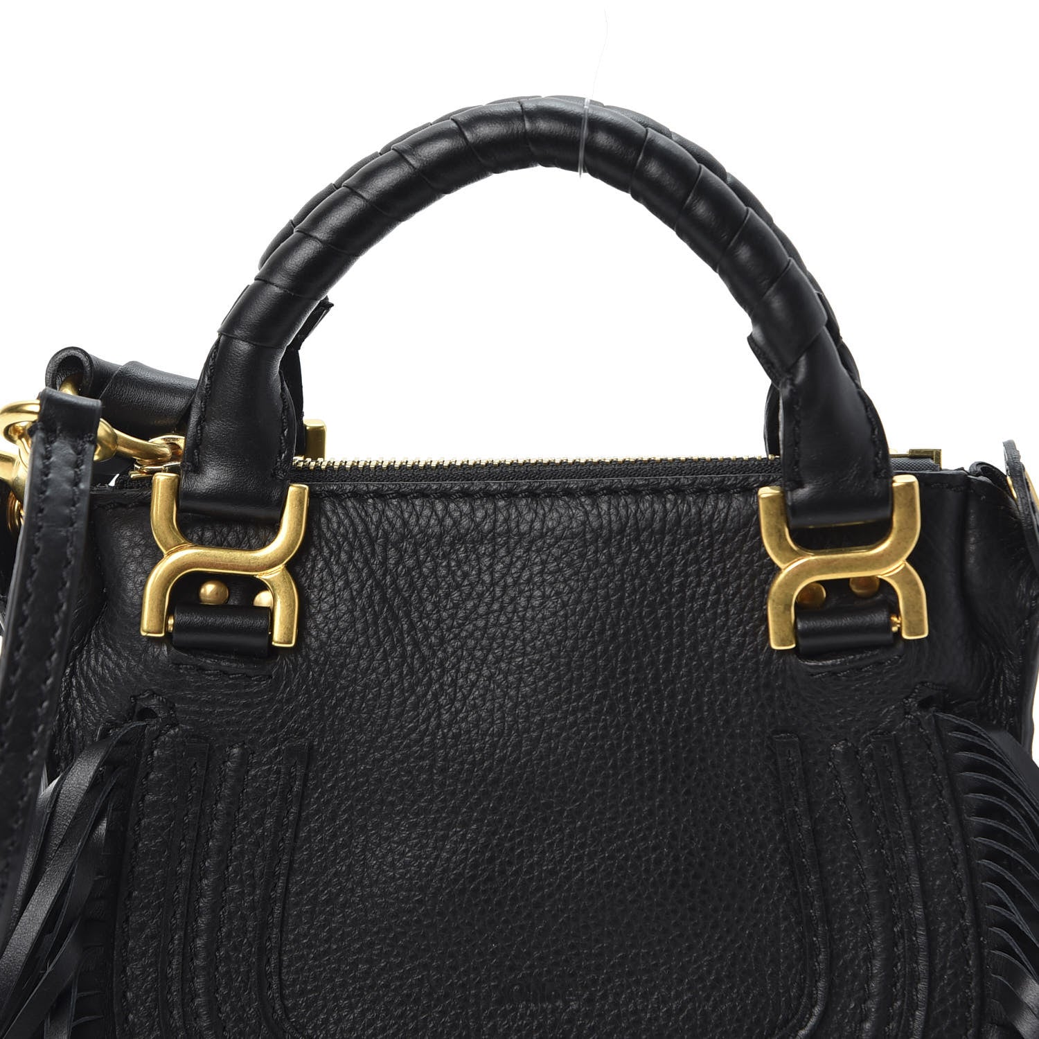 Chloe Shiny Small Grain Calfskin Mini Marcie Multi Fringe Satchel Black 10 of 10