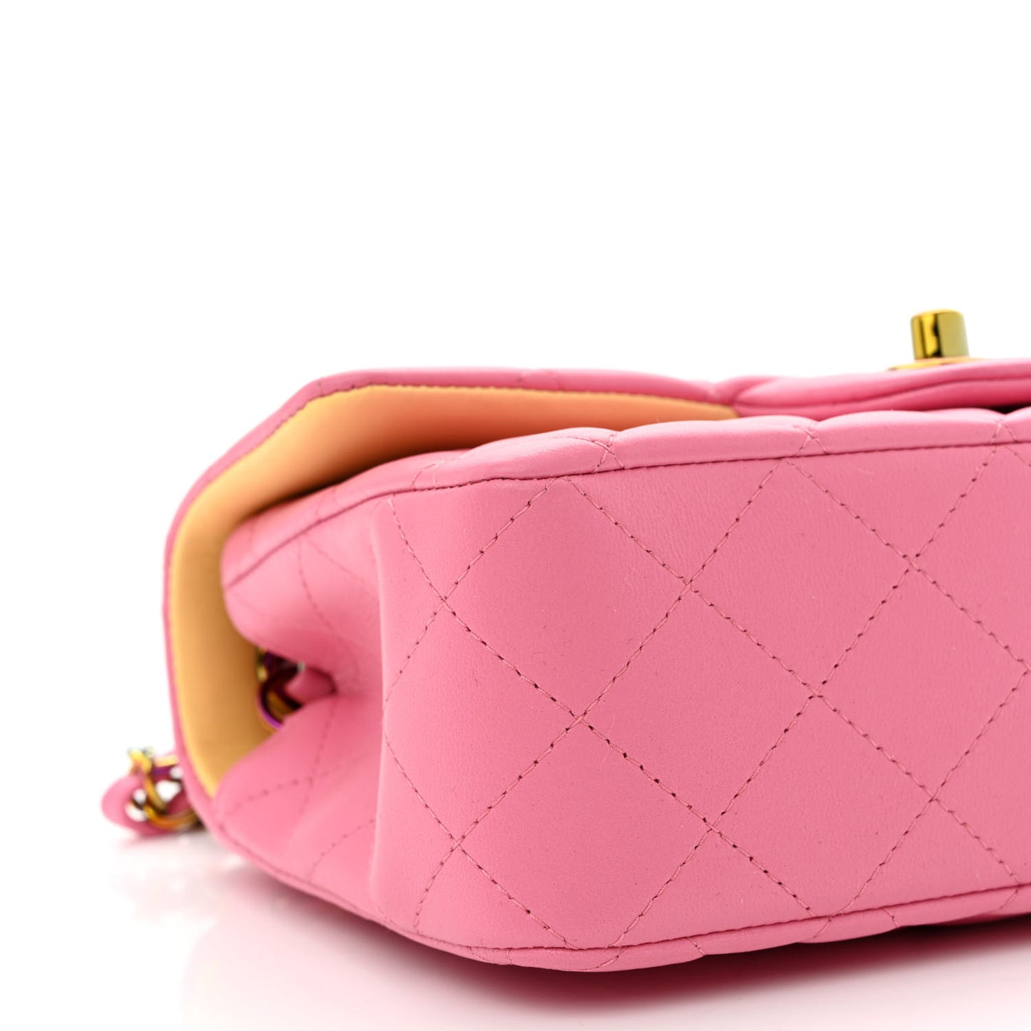 Lambskin Quilted Mini Rectangular Flap Pink Yellow
