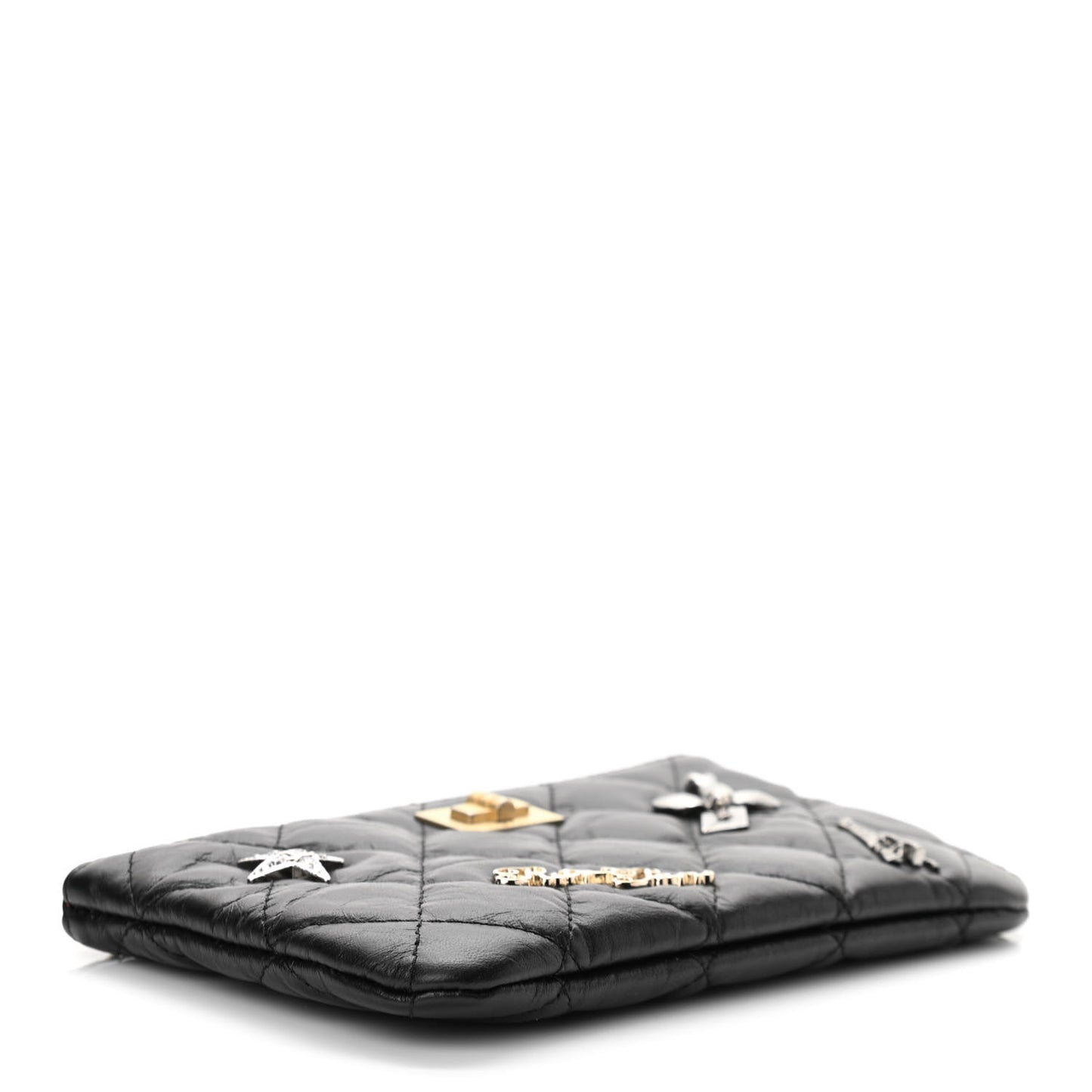 Aged Calfskin Quilted Small Lucky Charms Cosmetic Case Black