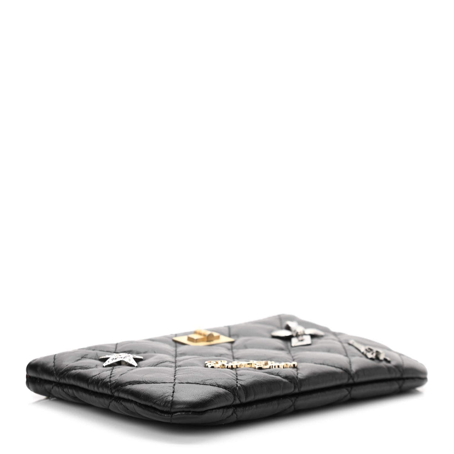 Chanel Aged Calfskin Quilted Small Lucky Charms Cosmetic Case Black 4 of 7