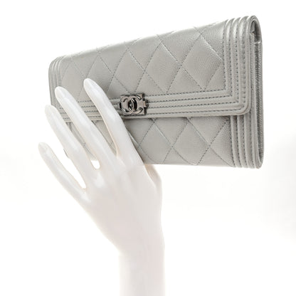 Chanel Metallic Caviar Quilted Large Boy Gusset Flap Wallet Silver 2 of 9