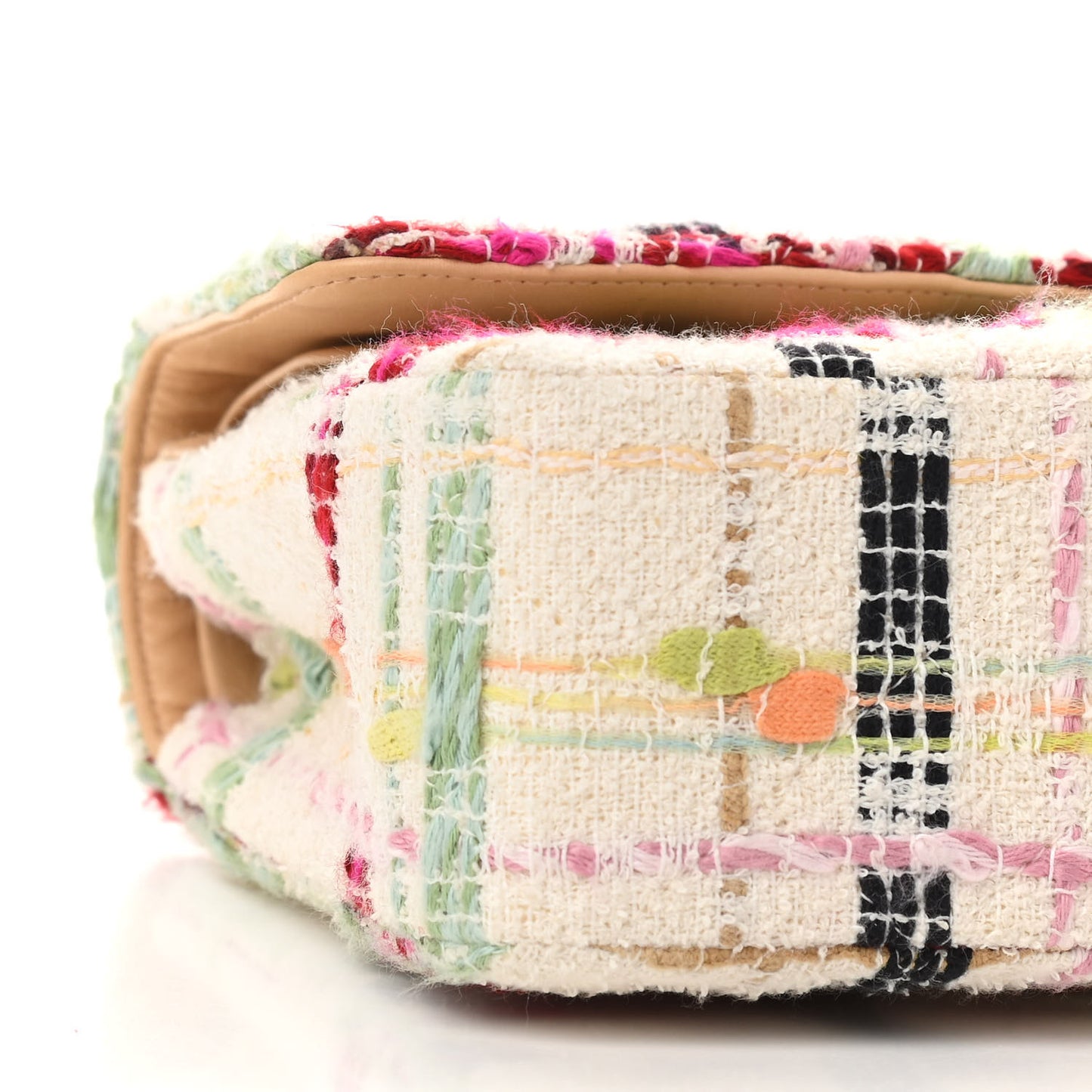 Tweed Quilted Medium Double Flap Beige Pink