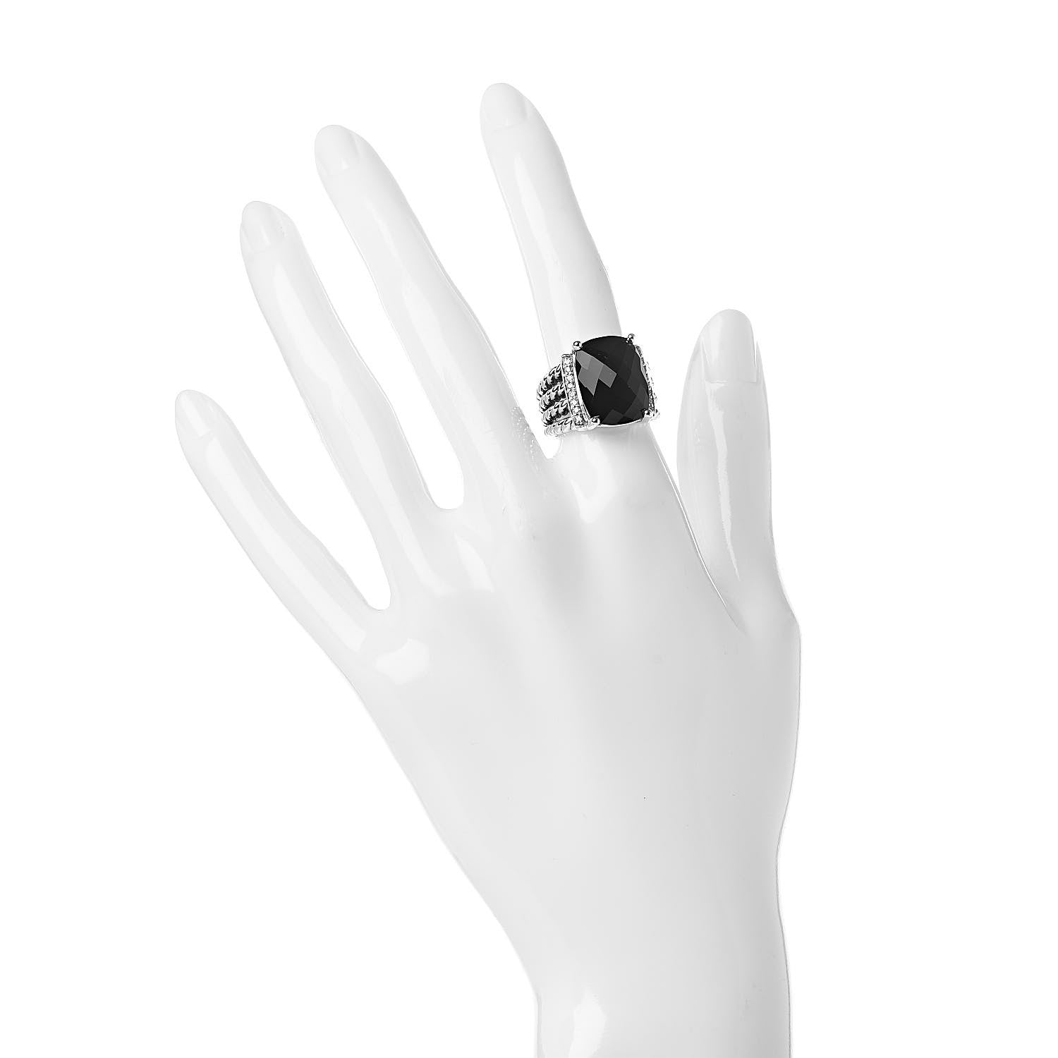 David Yurman Sterling Silver Diamond Black Onyx 16mm Wheaton Ring 51 5.75 2 of 5