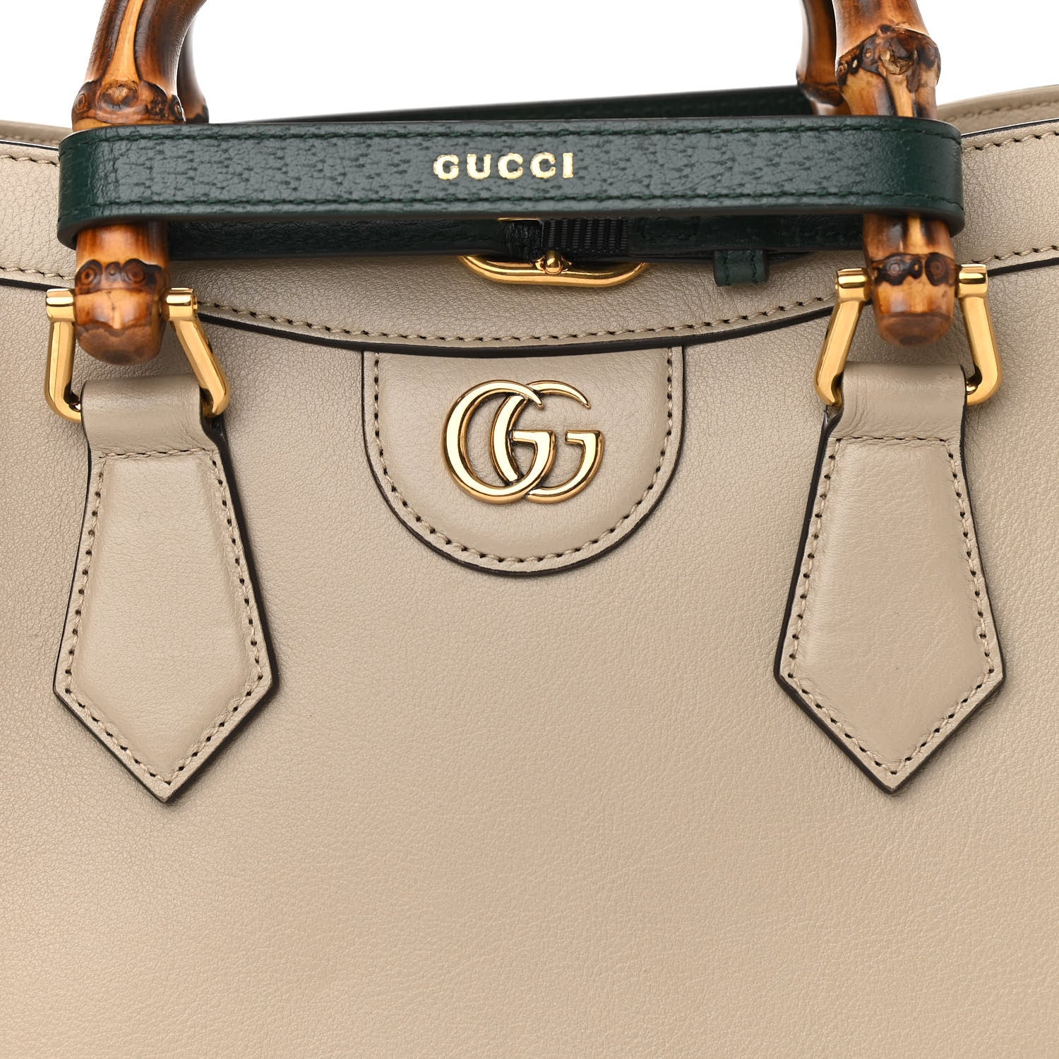 Gucci Wonka Grain Calfskin Small Diana Tote Bag Oatmeal Vintage Green 9 of 12