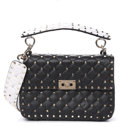 Valentino Garavani Grained Calfskin Medium Rockstud Spike Shoulder Bag Black White 1 of 12