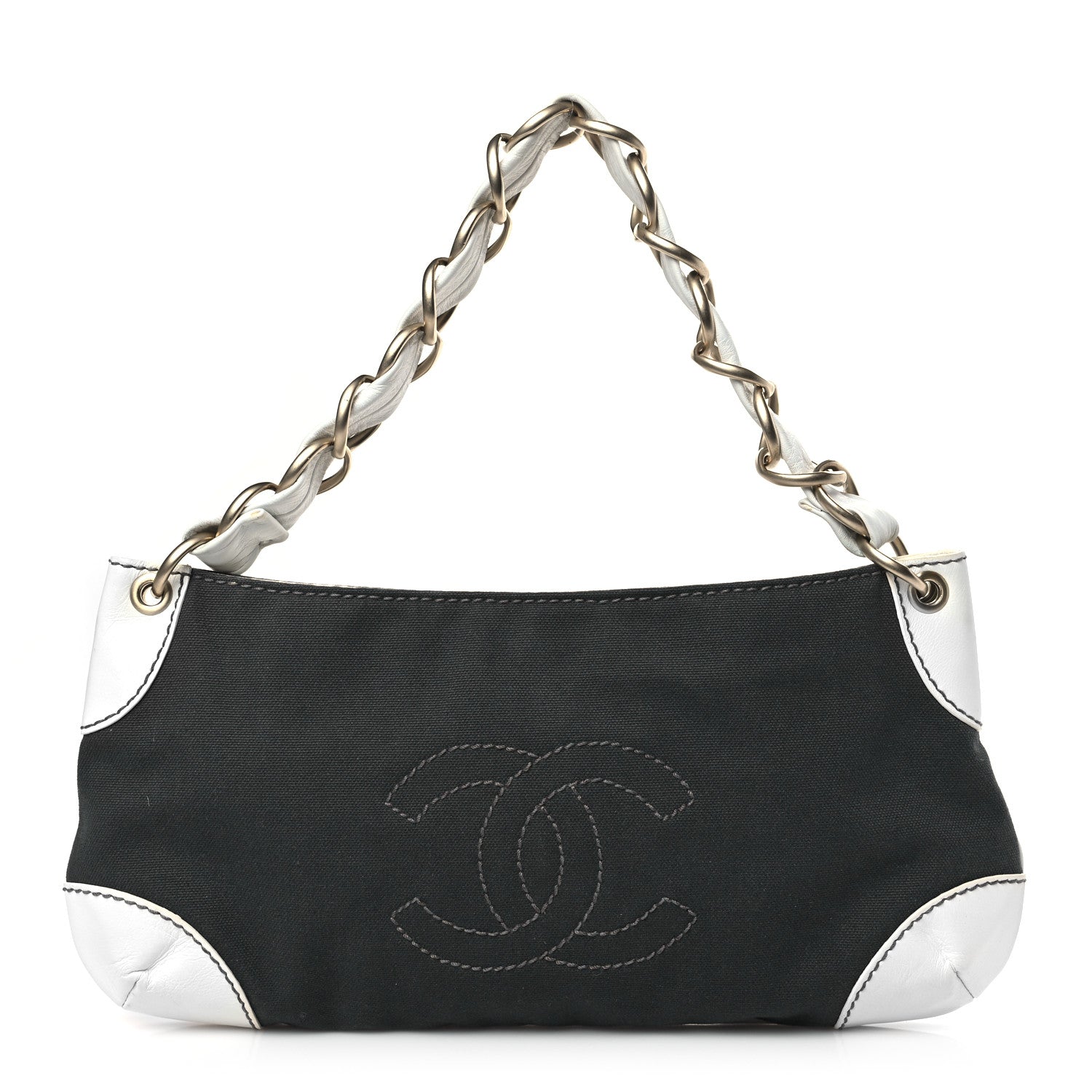 Chanel Lambskin Canvas CC Olsen Chain Shoulder Bag White Grey 1 of 10