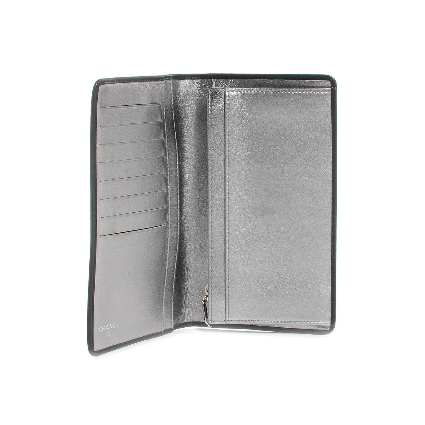 Lambskin Vertical Quilted Mademoiselle Yen Wallet Black