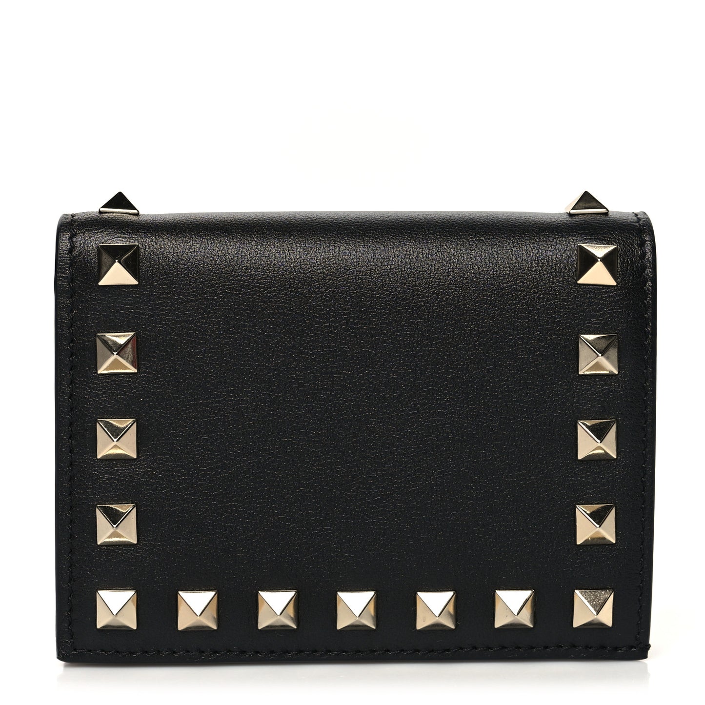 Calfskin Rockstud Bi-Fold Card Holder Black